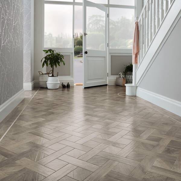 Karndean Flooring with Wood Appearance in Hallway by White Front Door