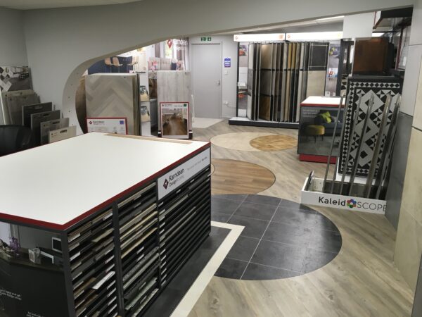 Karndean flooring section in the Cavendish showroom, where you'll find a range of options for your kitchen