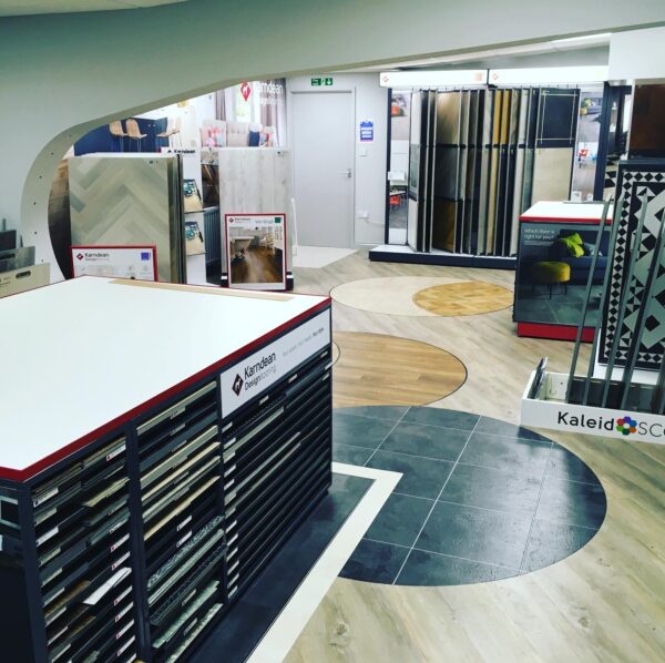 extensive materials section at the Cavendish showroom, offering a diverse range for kitchen flooring, cabinets, and all kitchen materials